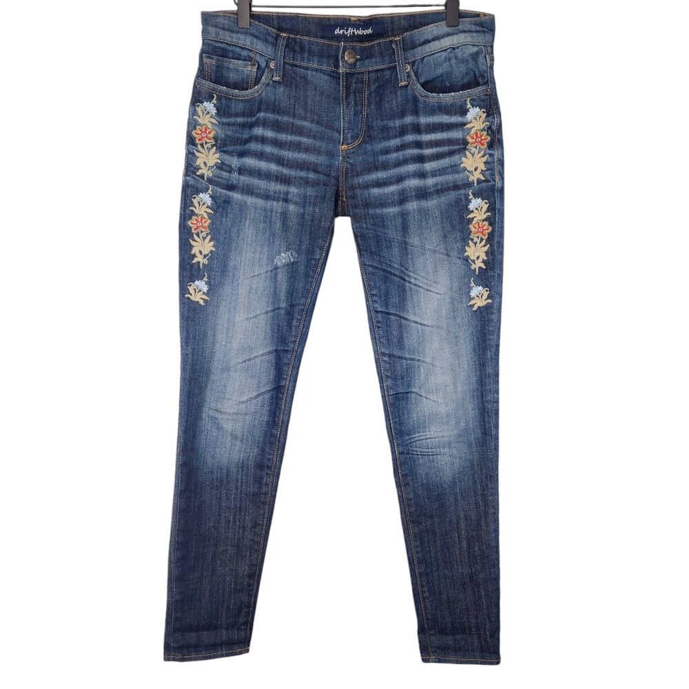 Driftwood Floral Embroidered Dark Wash Skinny Jeans